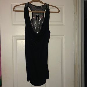 Sequin Razorback drape neck tank top